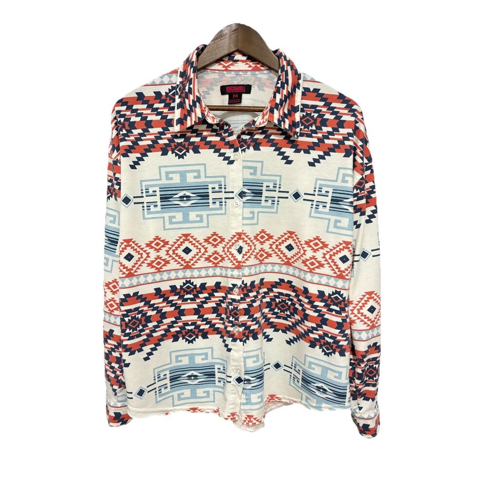 Rock & Roll Denim Aztec Western Shirt Womens M Southwest Button Up